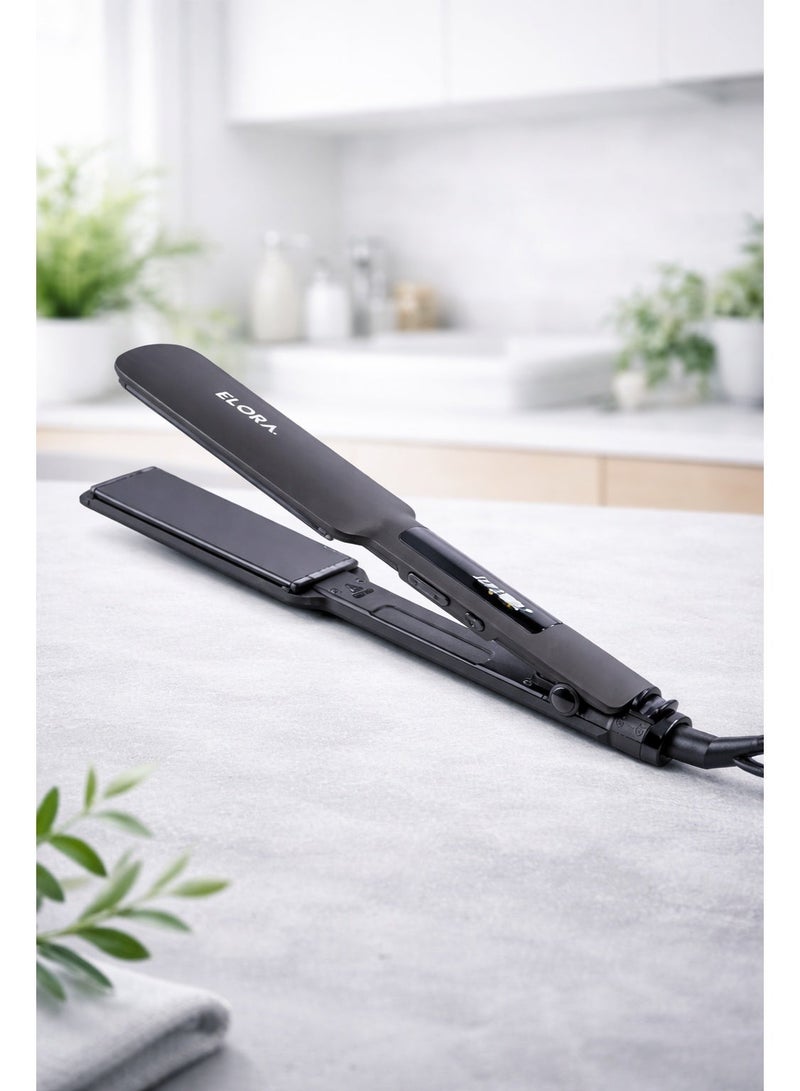 ELORA Digital Display Hair Straightener with Ceramic Plates, Adjustable Temperature, 65W – Model ELPC-1812 (Black) - Image 1